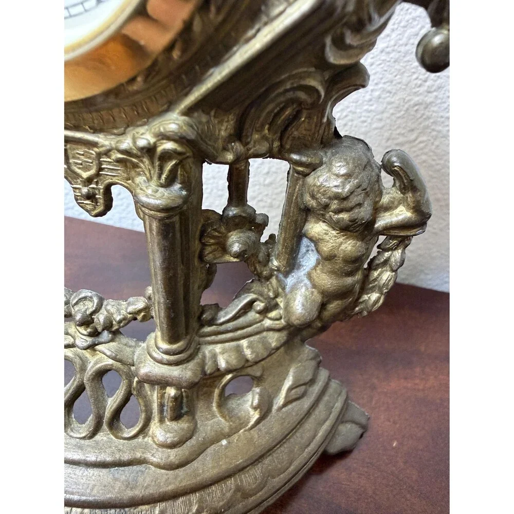Vintage Brass Table Clock | Baroque Gothic Revival Mantel Clock